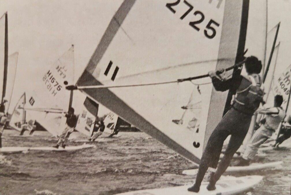 Oude windsurfplanken op het Paterswoldsemeer