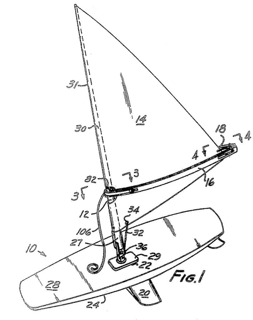 Tekening uit het patent voor de Windsurfer Tekening uit het patent voor de Windsurfer
